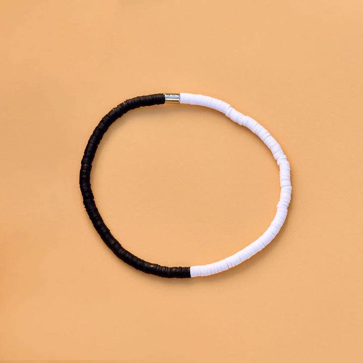 Pura Vida Seascape Vinyl Disc Stretch Anklet | Black/White