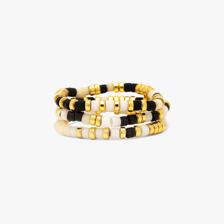 Pura Vida Mixed Sb Gold Stretch Ring Set Of 3 | Monochrome