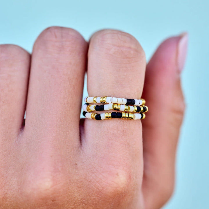 Pura Vida Mixed Sb Gold Stretch Ring Set Of 3 | Monochrome