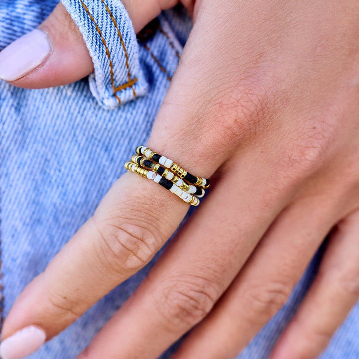 Pura Vida Mixed Sb Gold Stretch Ring Set Of 3 | Monochrome