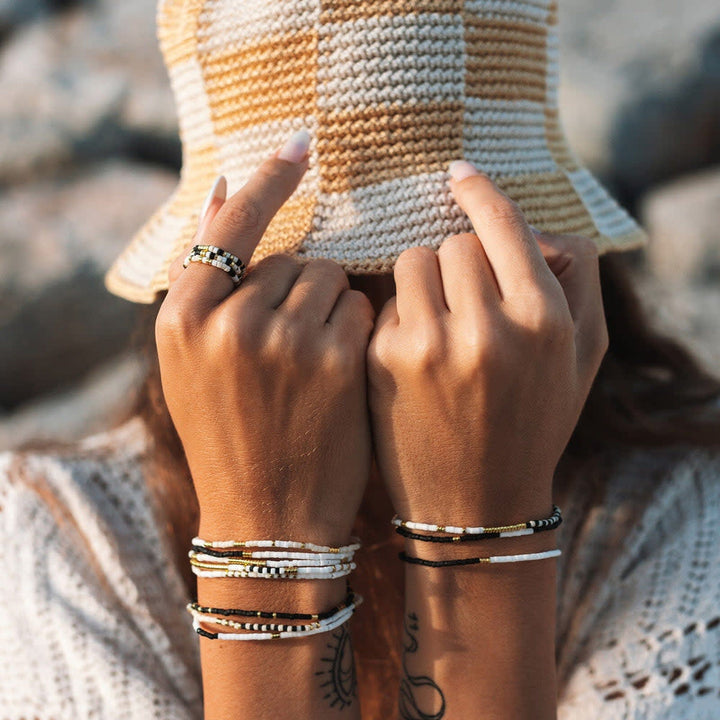 Pura Vida Mixed Sb Gold Stretch Ring Set Of 3 | Monochrome