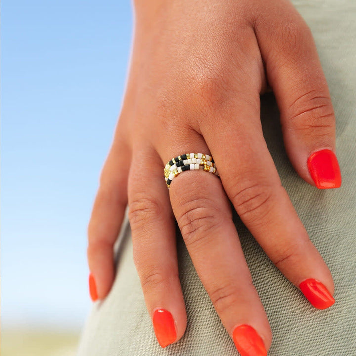 Pura Vida Mixed Sb Gold Stretch Ring Set Of 3 | Monochrome