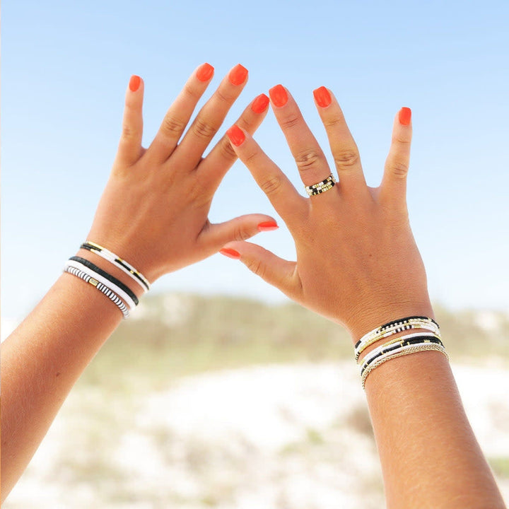 Pura Vida Mixed Sb Gold Stretch Ring Set Of 3 | Monochrome