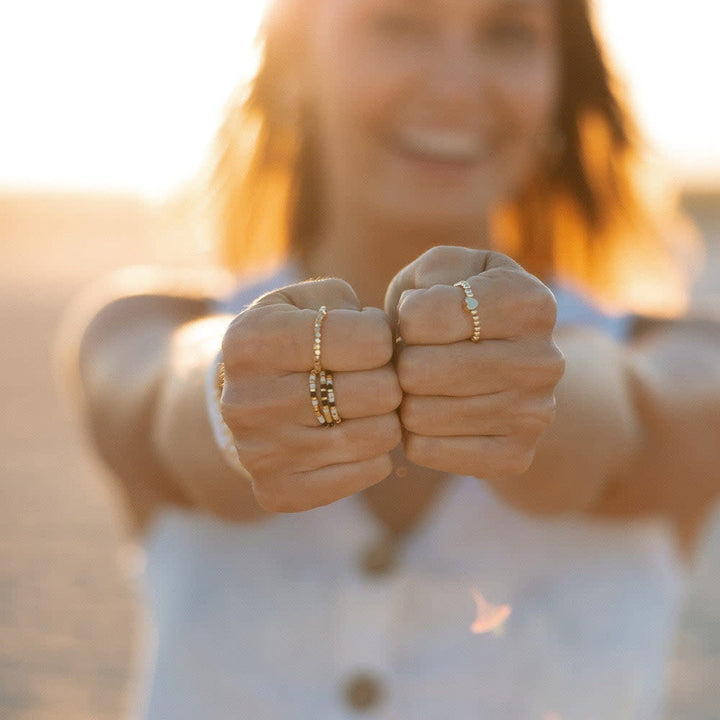 Pura Vida Mixed Sb Gold Stretch Ring Set Of 3 | Monochrome