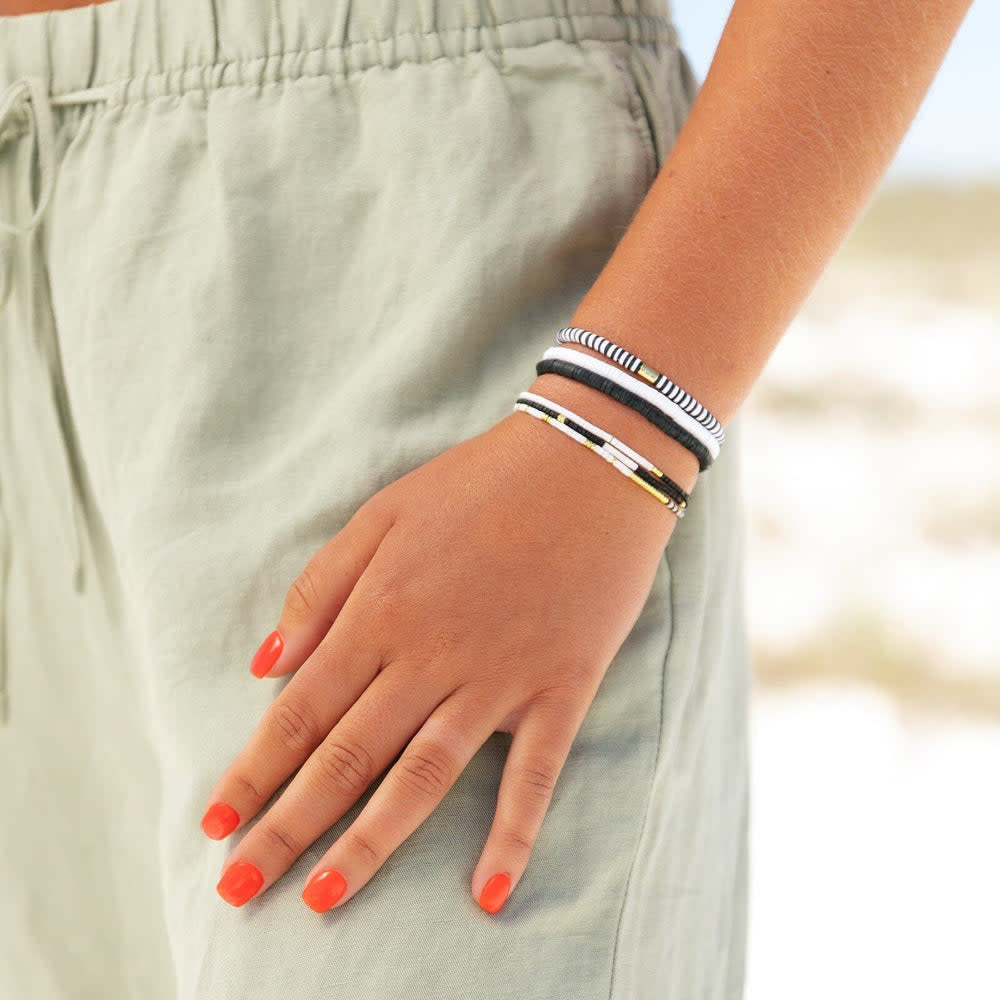 Pura Vida Mixed Sb Gold Stretch Bracelet Set Of 3 | Monochrome
