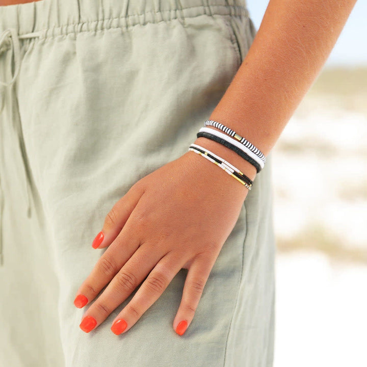 Pura Vida Mixed Sb Gold Stretch Bracelet Set Of 3 | Monochrome