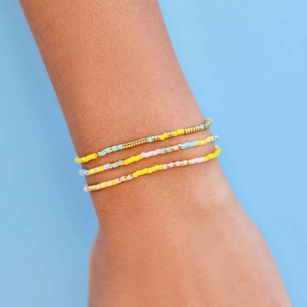 Pura Vida Mixed Sb Gold Stretch Bracelet Set Of 3 | Sunset Beach
