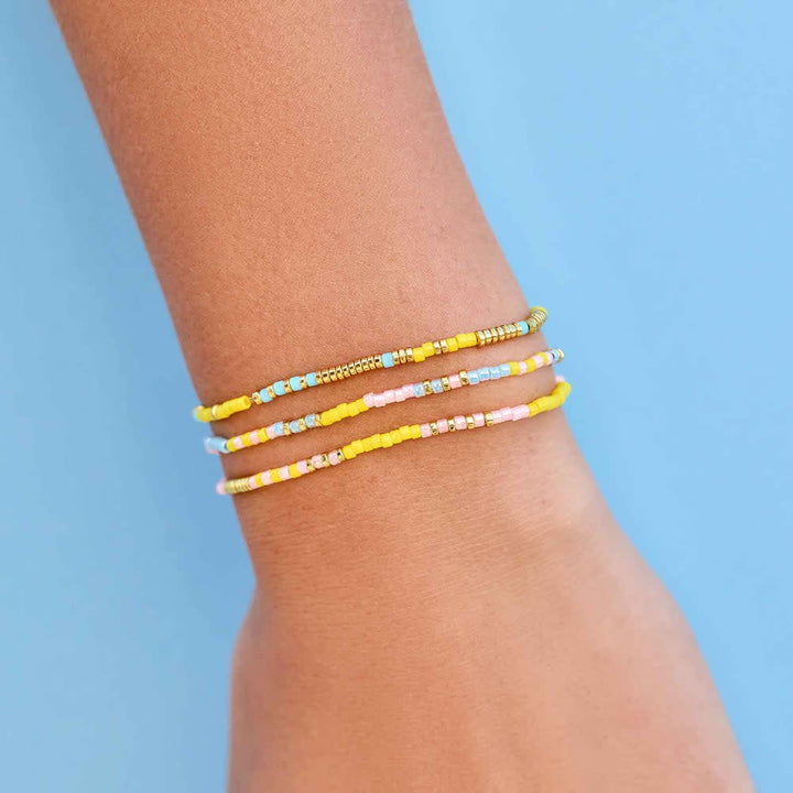 Pura Vida Mixed Sb Gold Stretch Bracelet Set Of 3 | Sunset Beach