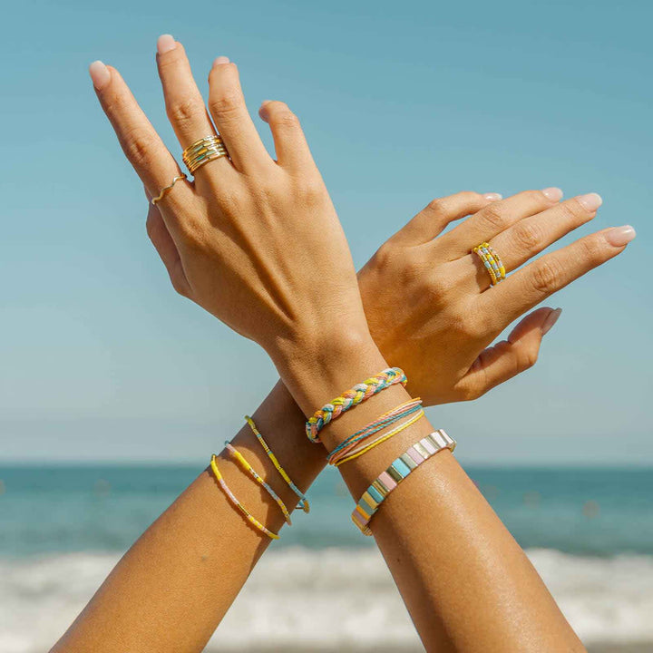 Pura Vida Mixed Sb Gold Stretch Bracelet Set Of 3 | Sunset Beach