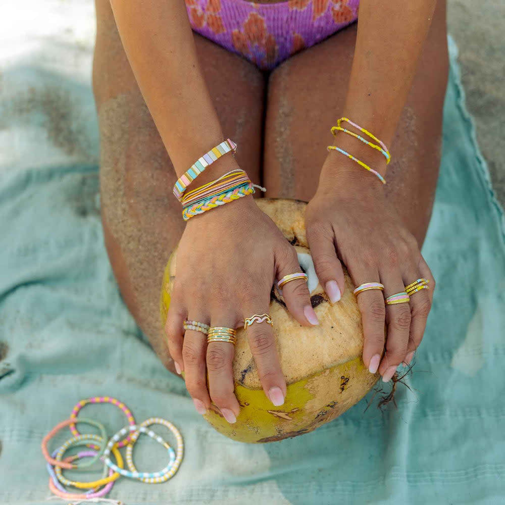 Pura Vida Mixed Sb Gold Stretch Bracelet Set Of 3 | Sunset Beach