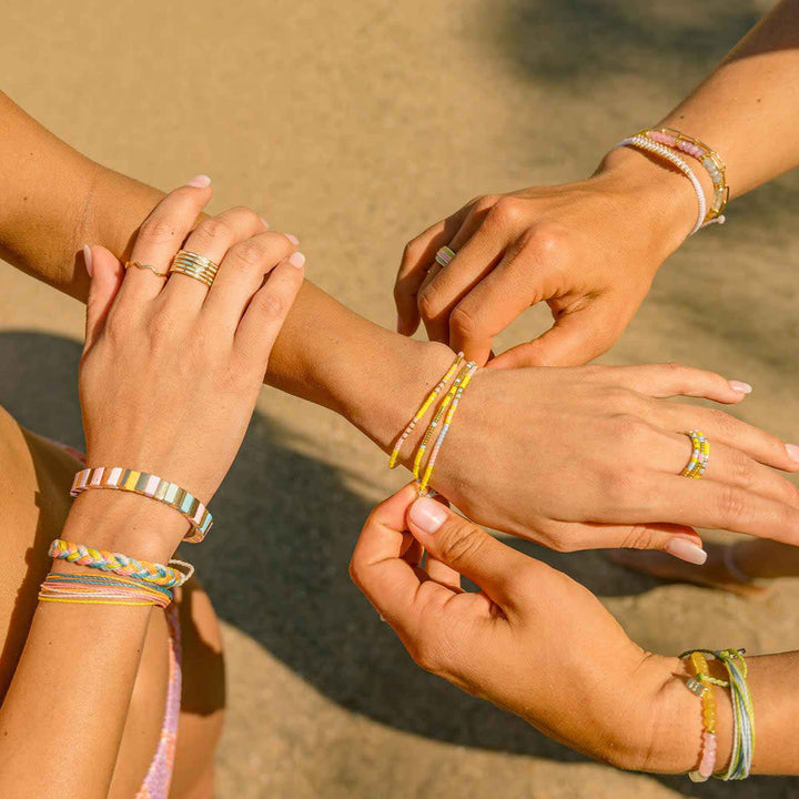 Pura Vida Mixed Sb Gold Stretch Bracelet Set Of 3 | Sunset Beach