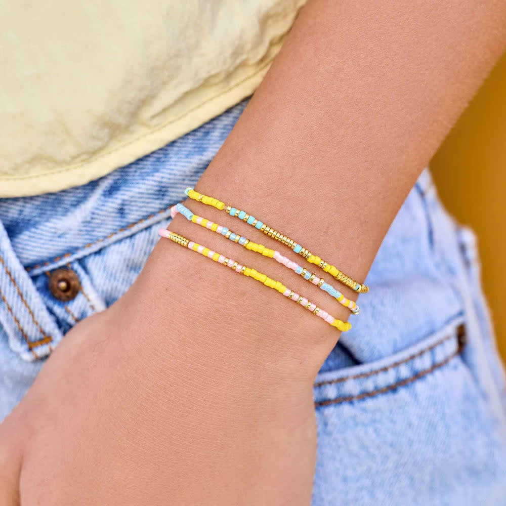 Pura Vida Mixed Sb Gold Stretch Bracelet Set Of 3 | Sunset Beach