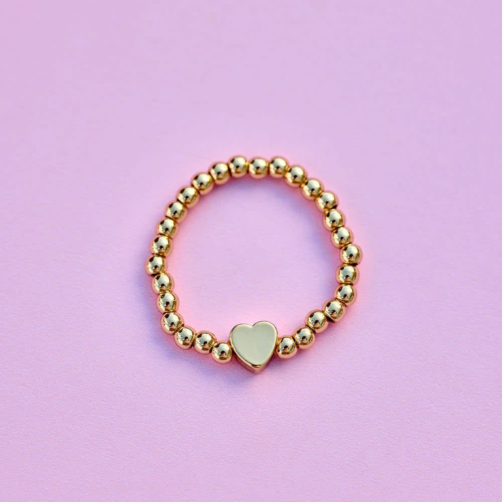 Pura Vida Heart  Ball Bead Stretch Ring | Gold