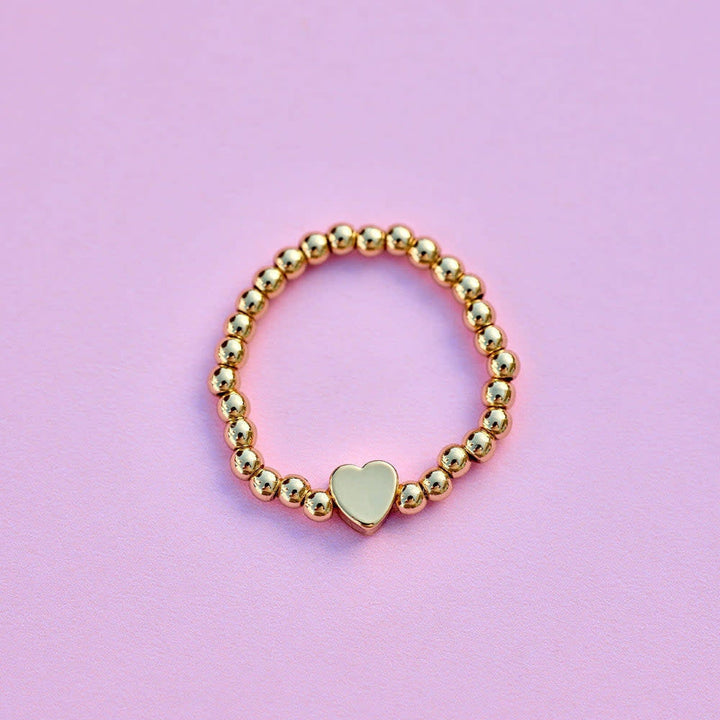 Pura Vida Heart  Ball Bead Stretch Ring | Gold