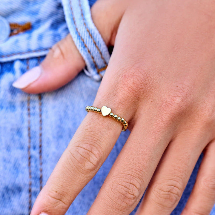 Pura Vida Heart  Ball Bead Stretch Ring | Gold
