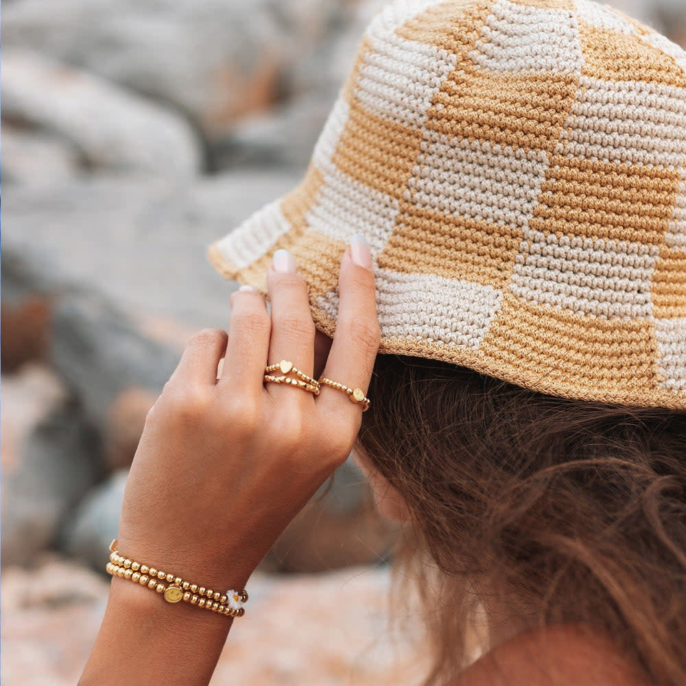 Pura Vida Heart  Ball Bead Stretch Ring | Gold