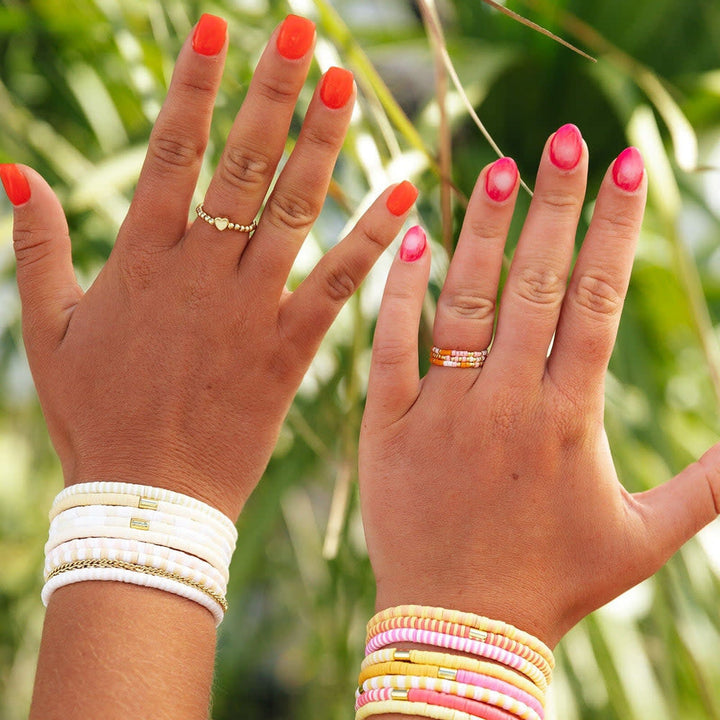 Pura Vida Heart  Ball Bead Stretch Ring | Gold