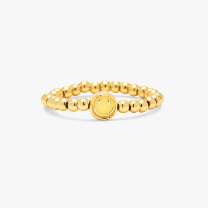 Pura Vida Happy Face Ball Bead Stretch Ring | Gold