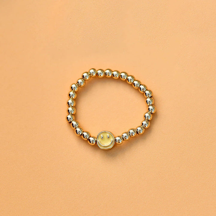 Pura Vida Happy Face Ball Bead Stretch Ring | Gold