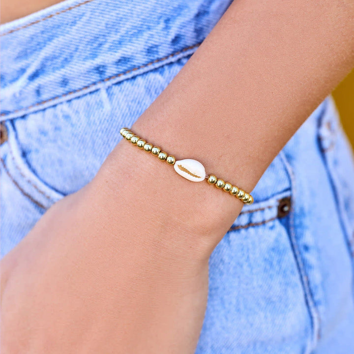 Pura Vida Cowrie Ball Bead Stretch Bracelet | Gold