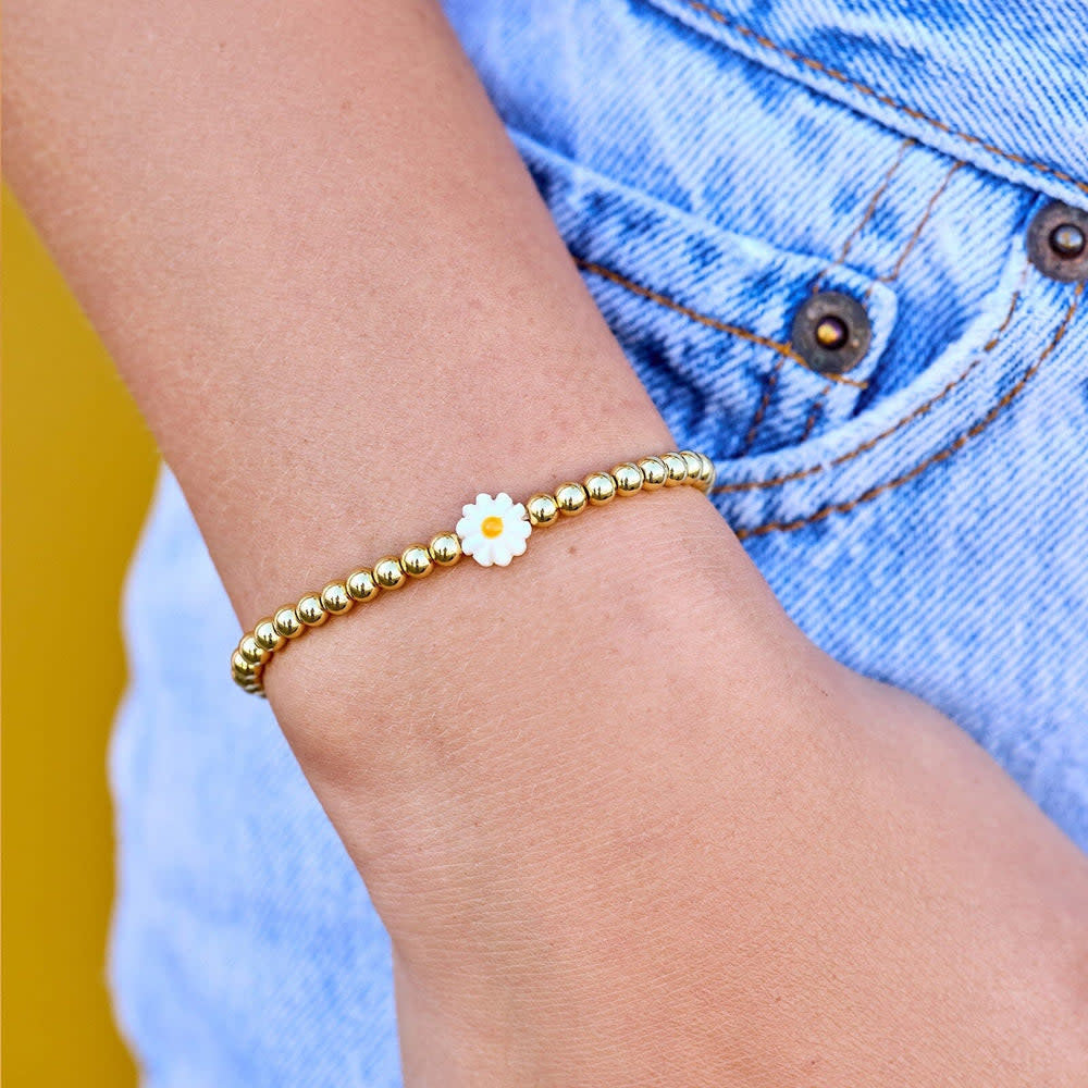 Pura Vida Daisy Ball Bead Stretch Bracelet | Gold