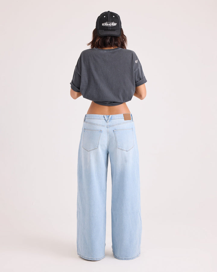 Volcom Womens Stoned Bf Lowrise Denim - White/Light Blue - official gallery image 2 