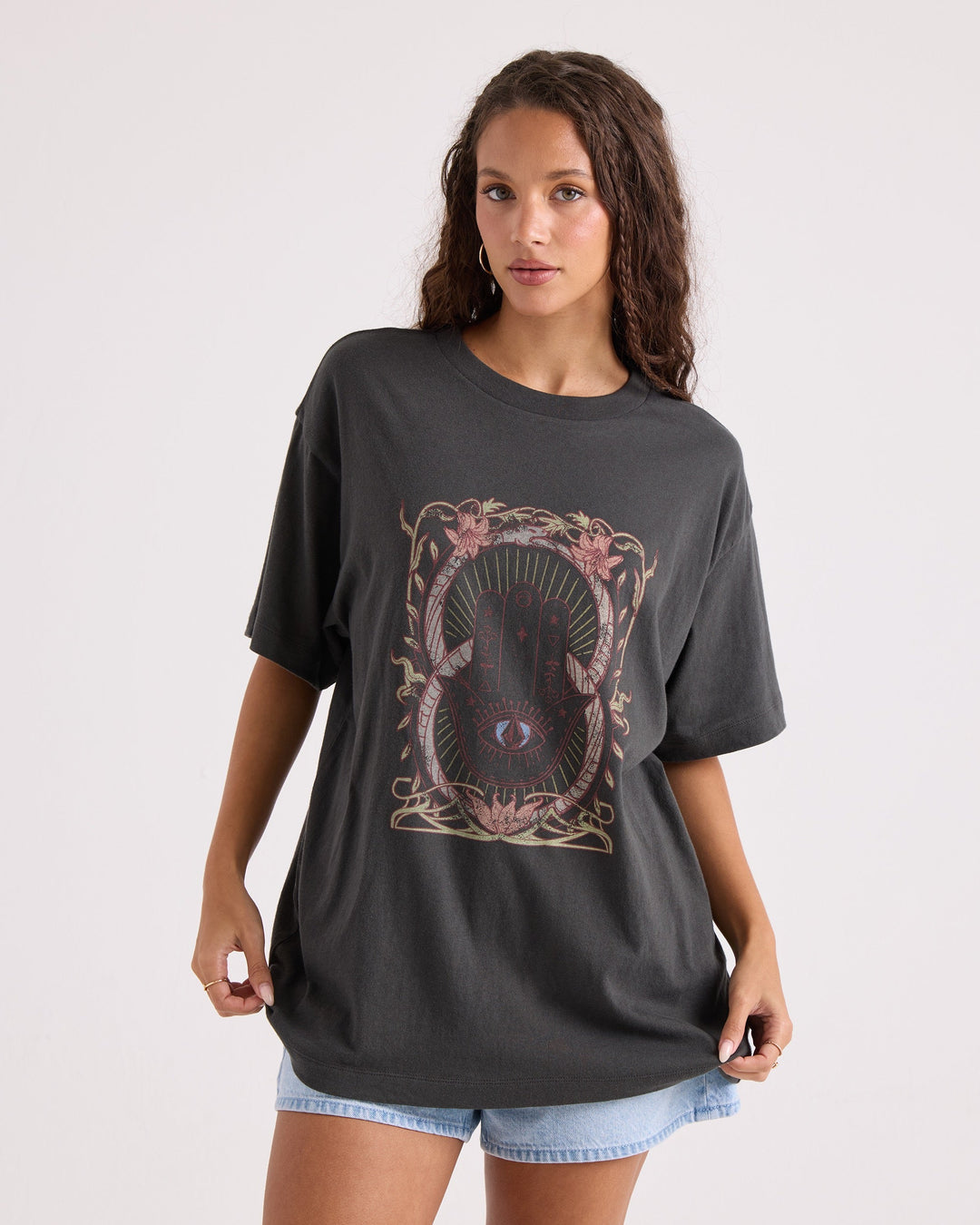 Volcom Womens Gatekeeper Stones Throw Tee - Vintage Black - front on-model view 