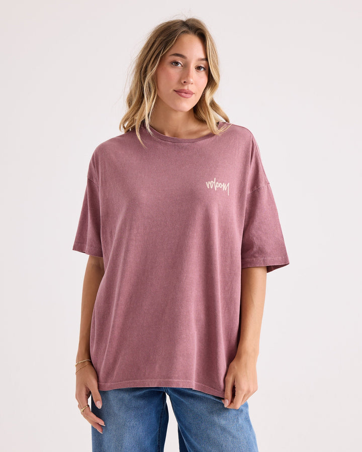 Volcom Womens Off The Grid Bad Boy Tee - Stone Rose - front on-model view 