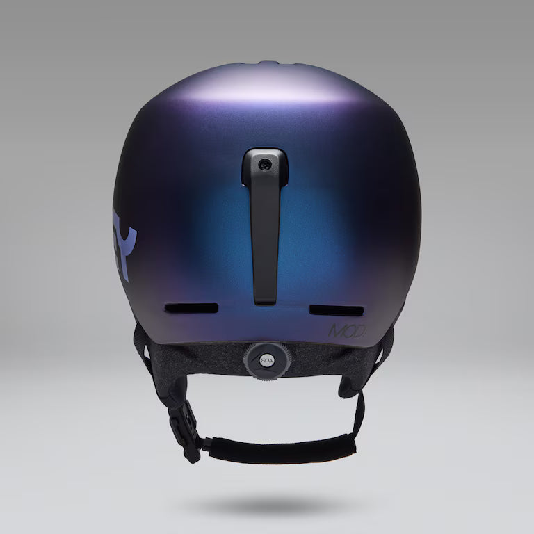 Oakley MOD1 snow helmet in Cyan Blue Colorshift, rear view with BOA fit dial 