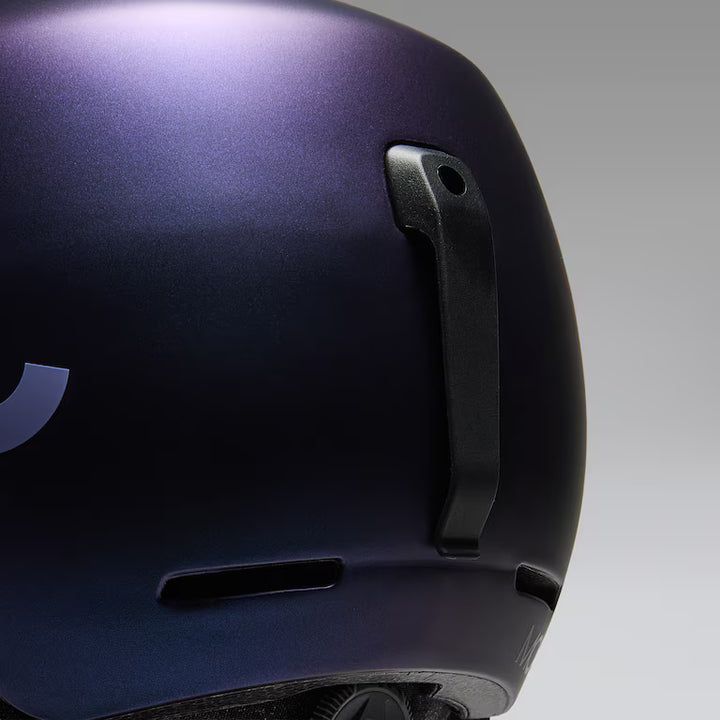 Oakley MOD1 snow helmet in Cyan Blue Colorshift, rear goggle strap retainer detail 