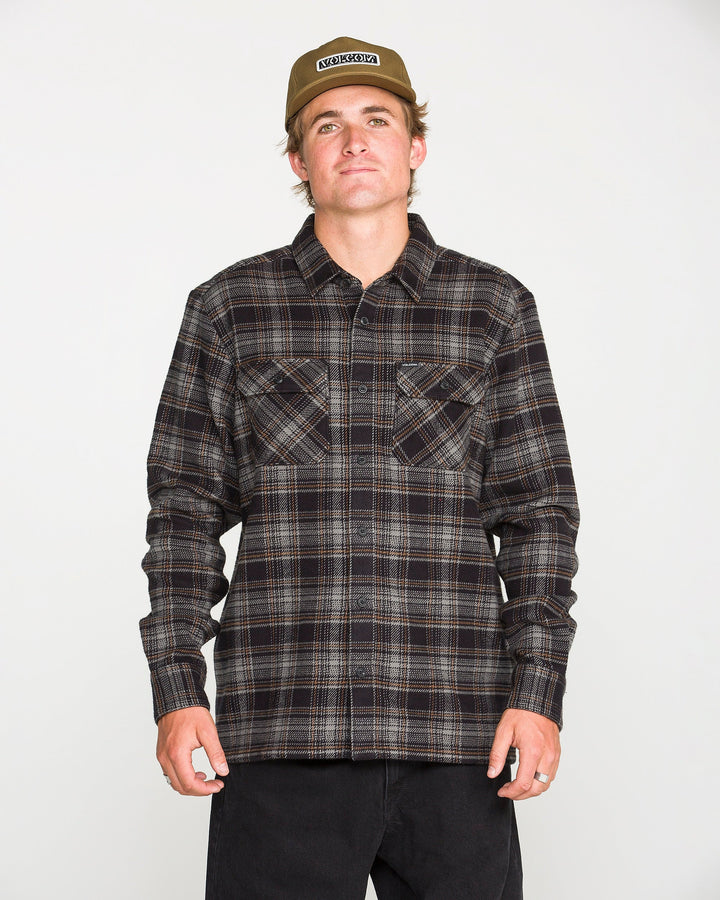 Volcom Mens Johnstone Ls - Black - front on-model view 