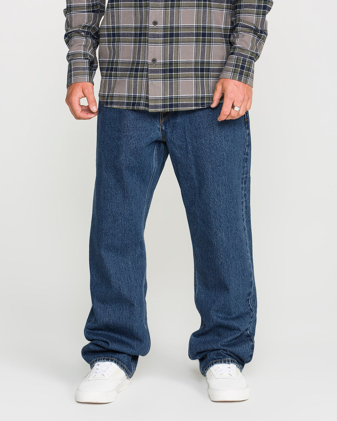 Volcom Mens Pipe Dreams Denim - Dark Stone - front on-model view 