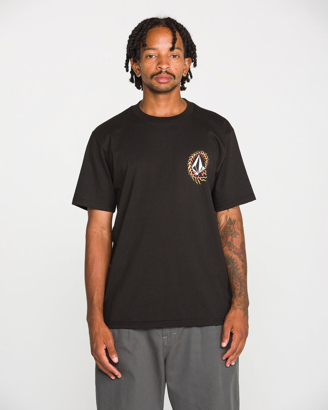 Volcom Mens Ringafire Ss Tee - Black - front on-model view 