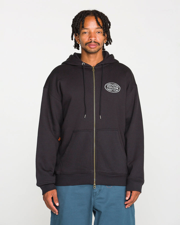 Volcom Mens On The Hunt Workwear Zip - Antique Black - front on-model view 