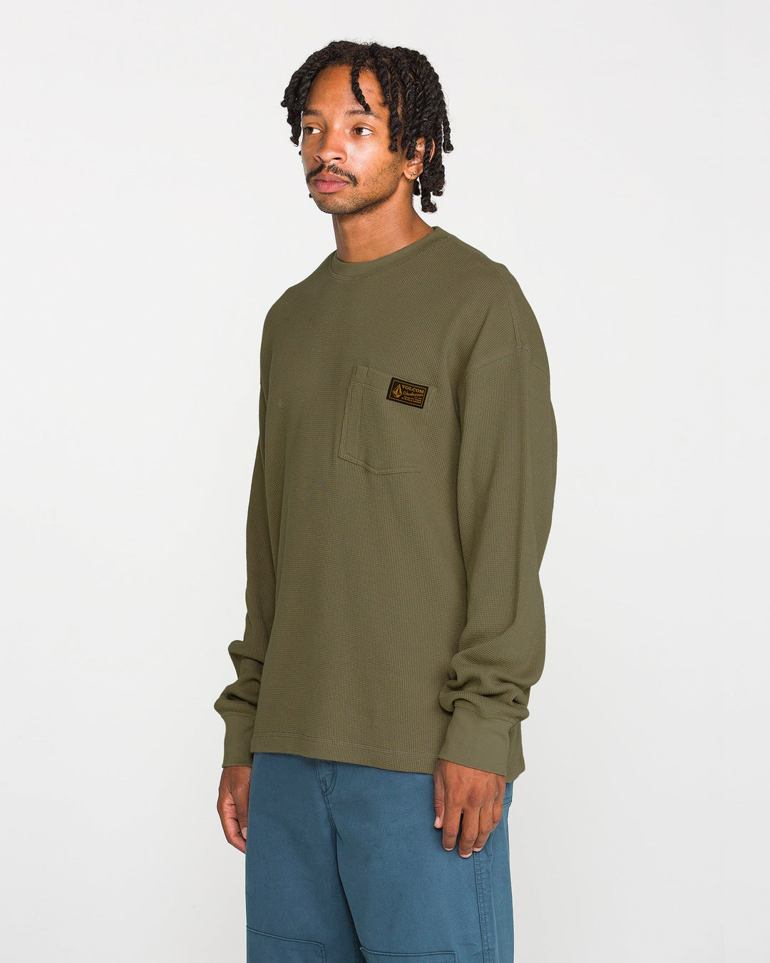 Volcom Mens Overtime Workwear Thermal Ls - Brindle - front on-model view 