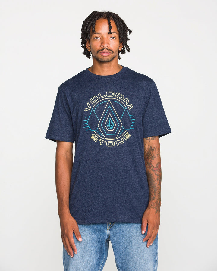 Volcom Mens Line Feld Ss Tee - Mood Indigo - front on-model view 