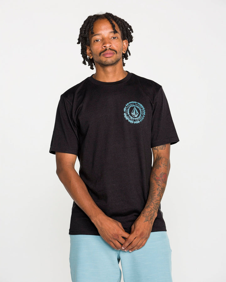 Volcom Mens Still Spiraling Short Sleeve Tee - Washed Black Heather - front on-model view 