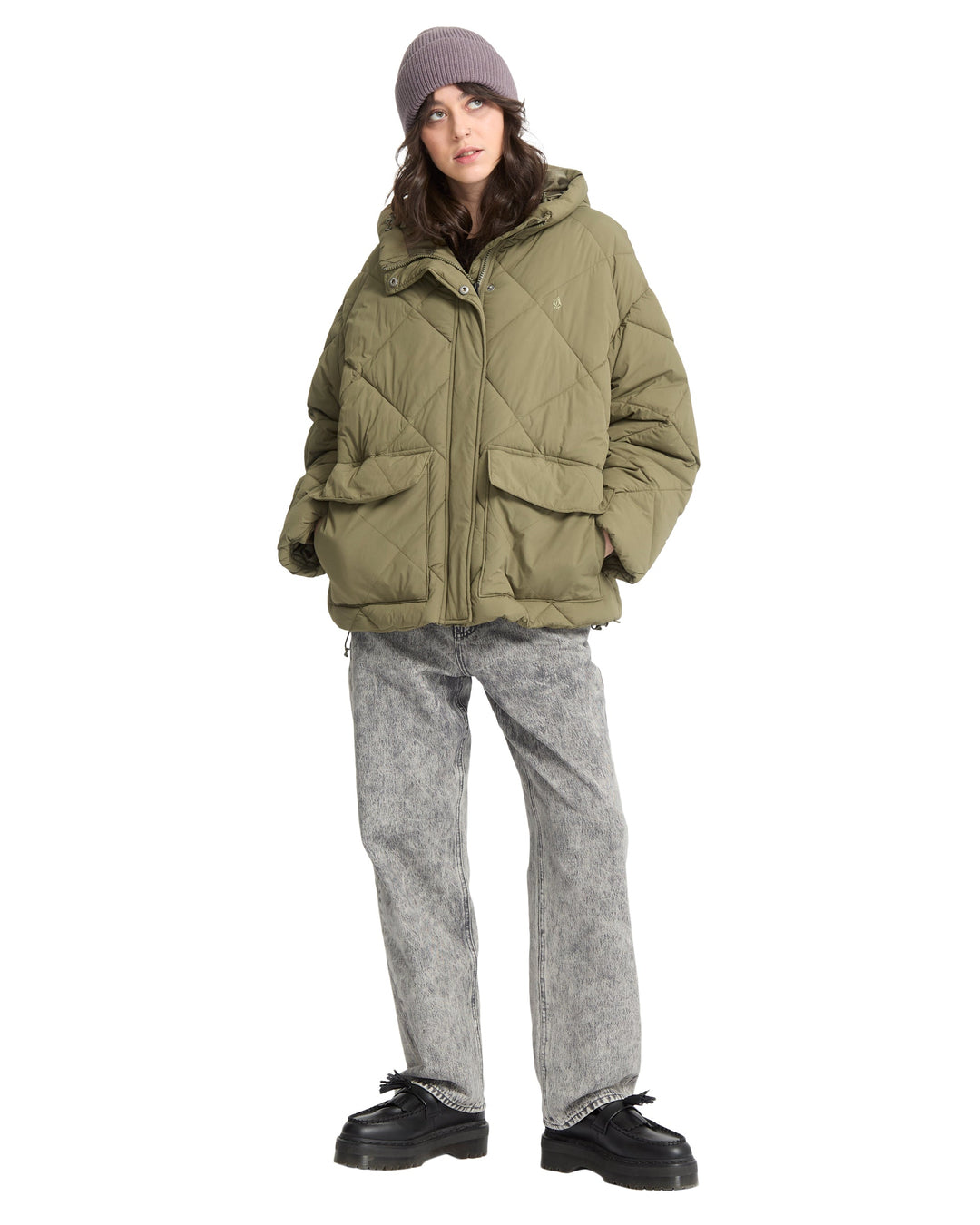 Volcom Womens Out Of Boxy Puff Jacket - Wintermoss - official gallery image 7 