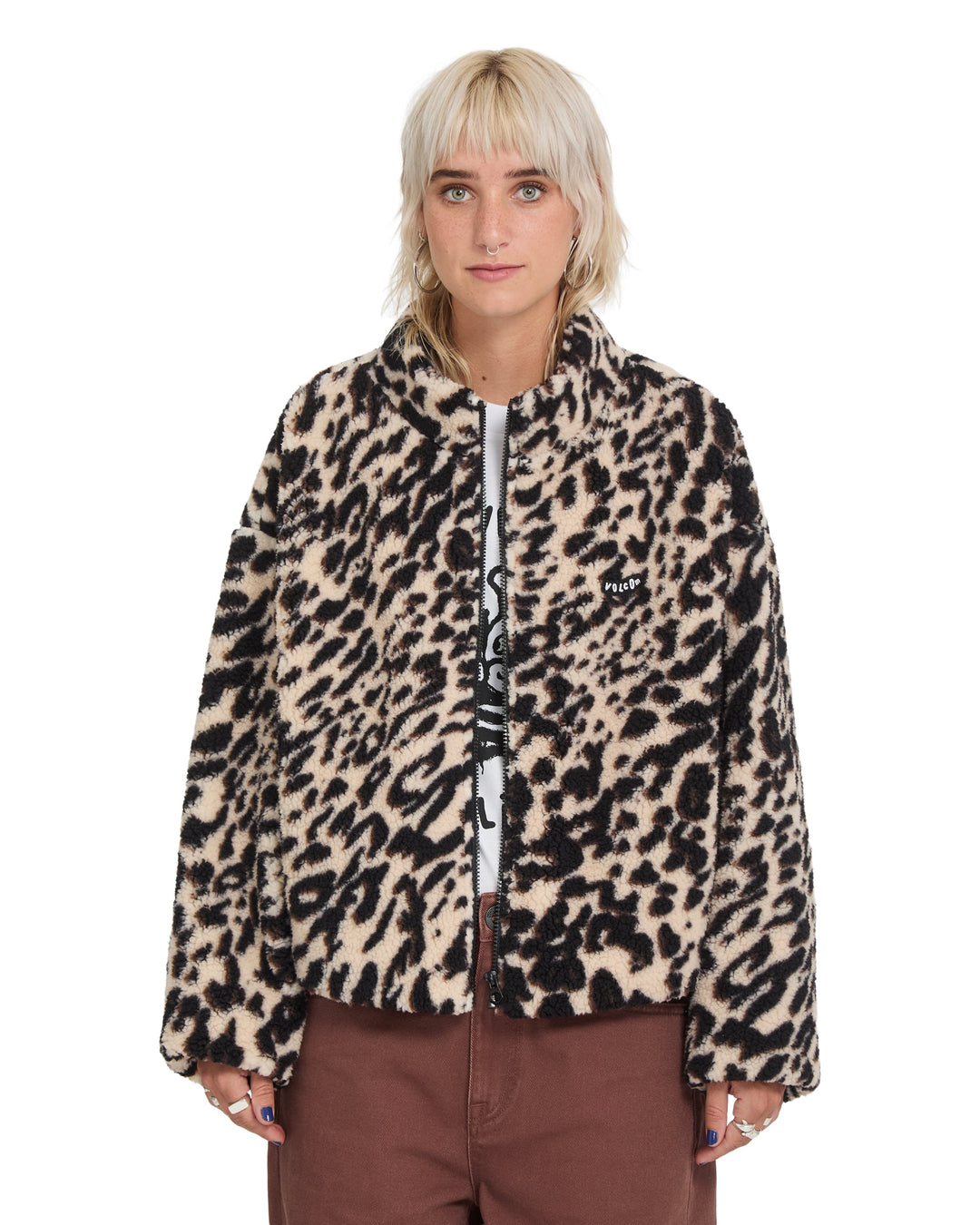 Volcom Womens Wylding Out Sherpa - Animal Print - front on-model view 