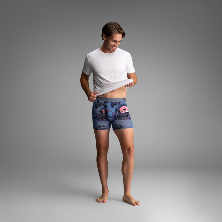 BN3TH Essentials Print Boxer Brief, Moonlight Flamingo Pink, front on model 