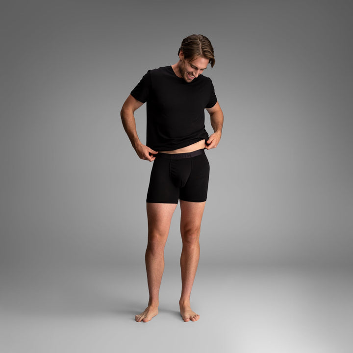 BN3TH Essentials Boxer Brief 2 Pack, Black/Palm Tree Horizon, Black front on model 