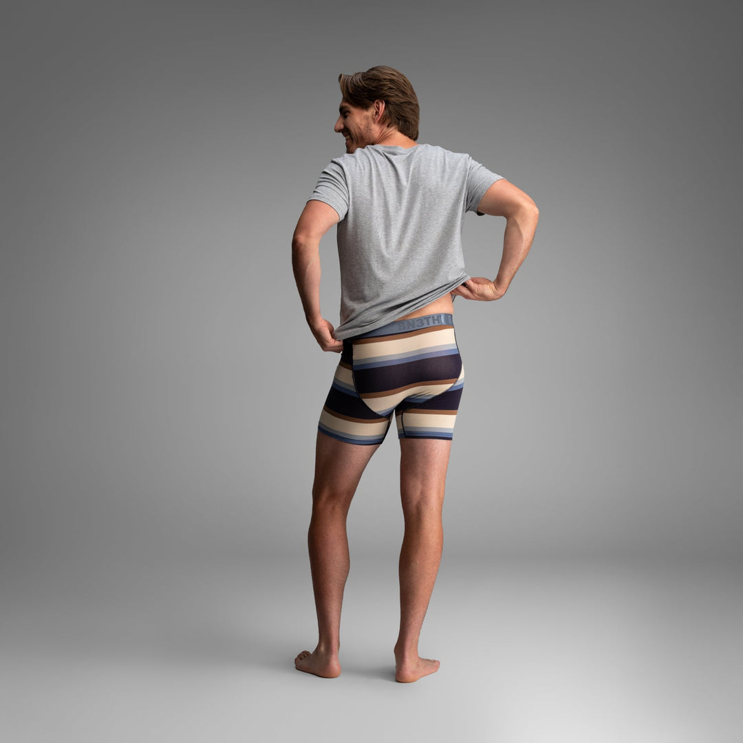 BN3TH Essentials Print Boxer Brief, Retro Wide Stripe Dark Navy, back on model 