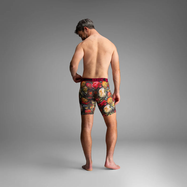 BN3TH Pro Flex Max boxer briefs, Gothic Bouquet Pink, back on model 