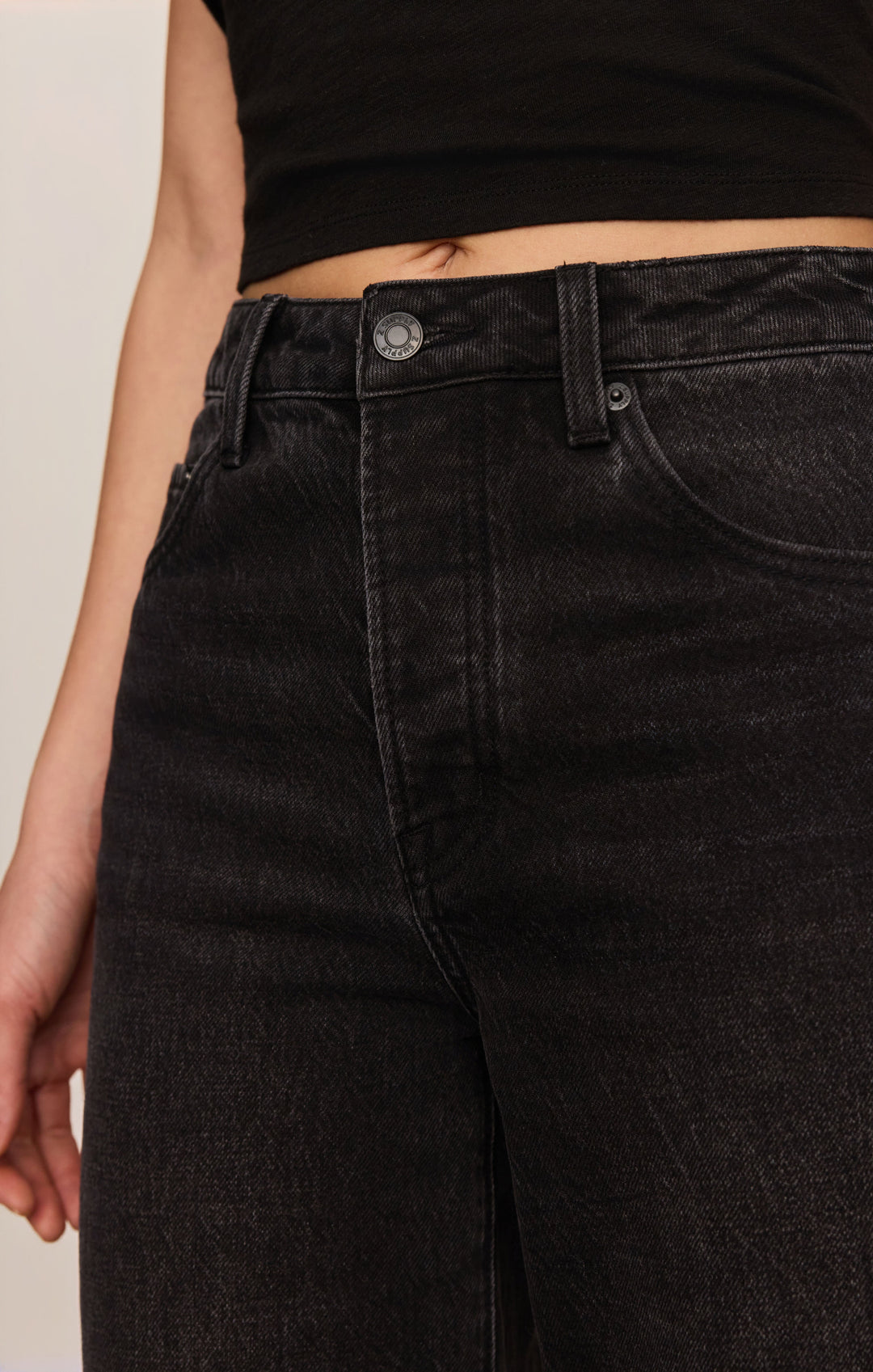 Z Supply Women’s The Show Off High Rise Bowed Denim in Nocturne, detail view