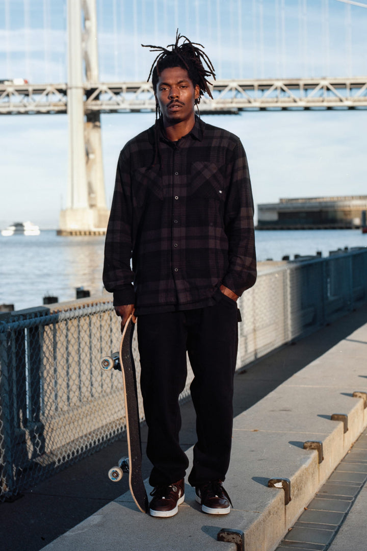686 Men’s Unwork Hammerhead Denim Pant in Black Overdye - full-length model view