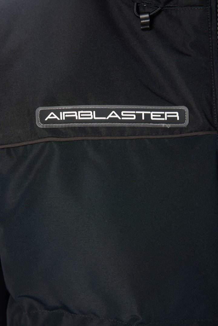 Close-up of a black jacket with &