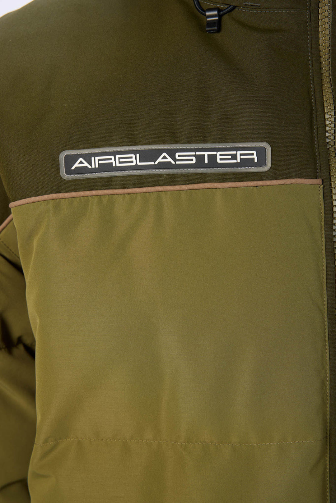 Close-up of a green jacket with &