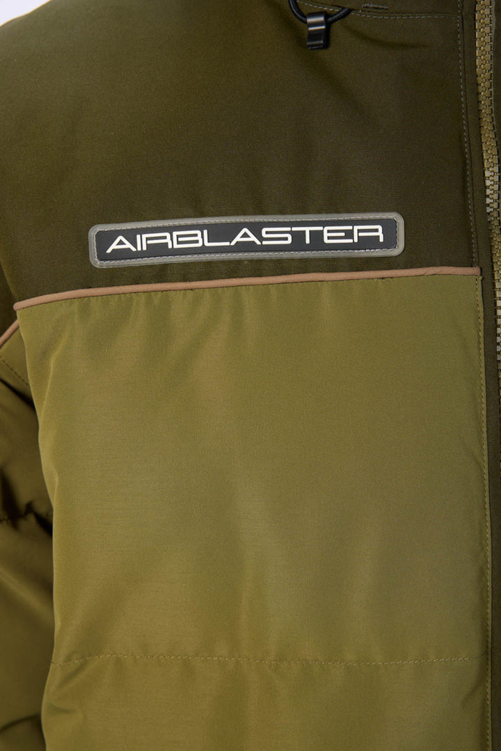Close-up of a green jacket with &