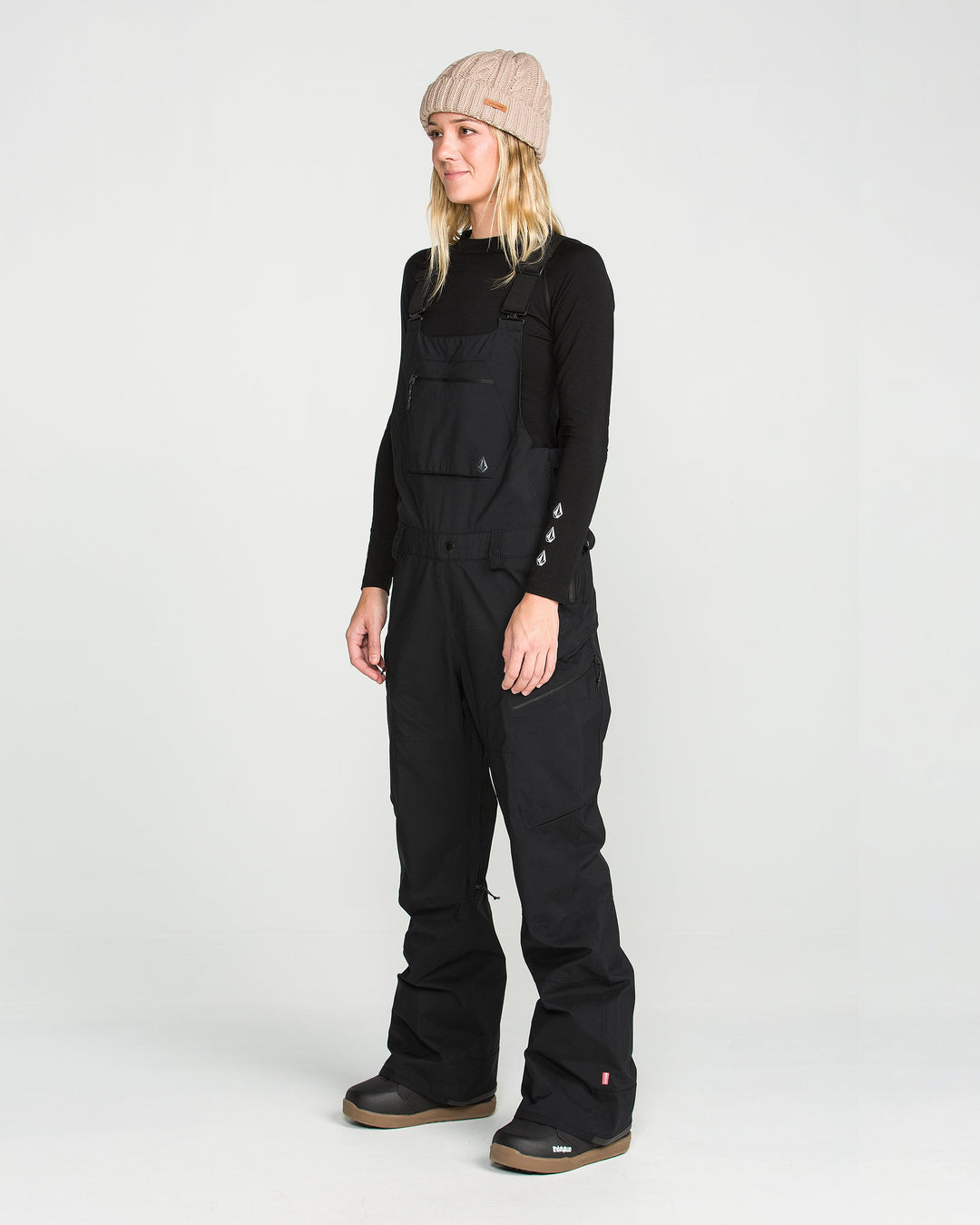Volcom Womens Ash Stretch Gore Bib - Black - front on-model view 