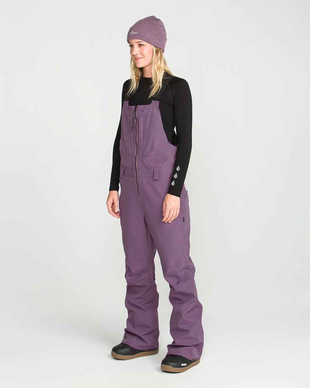 Volcom Womens Swift Bib Overall - Arctic Dust - front on-model view #color_arctic-dust